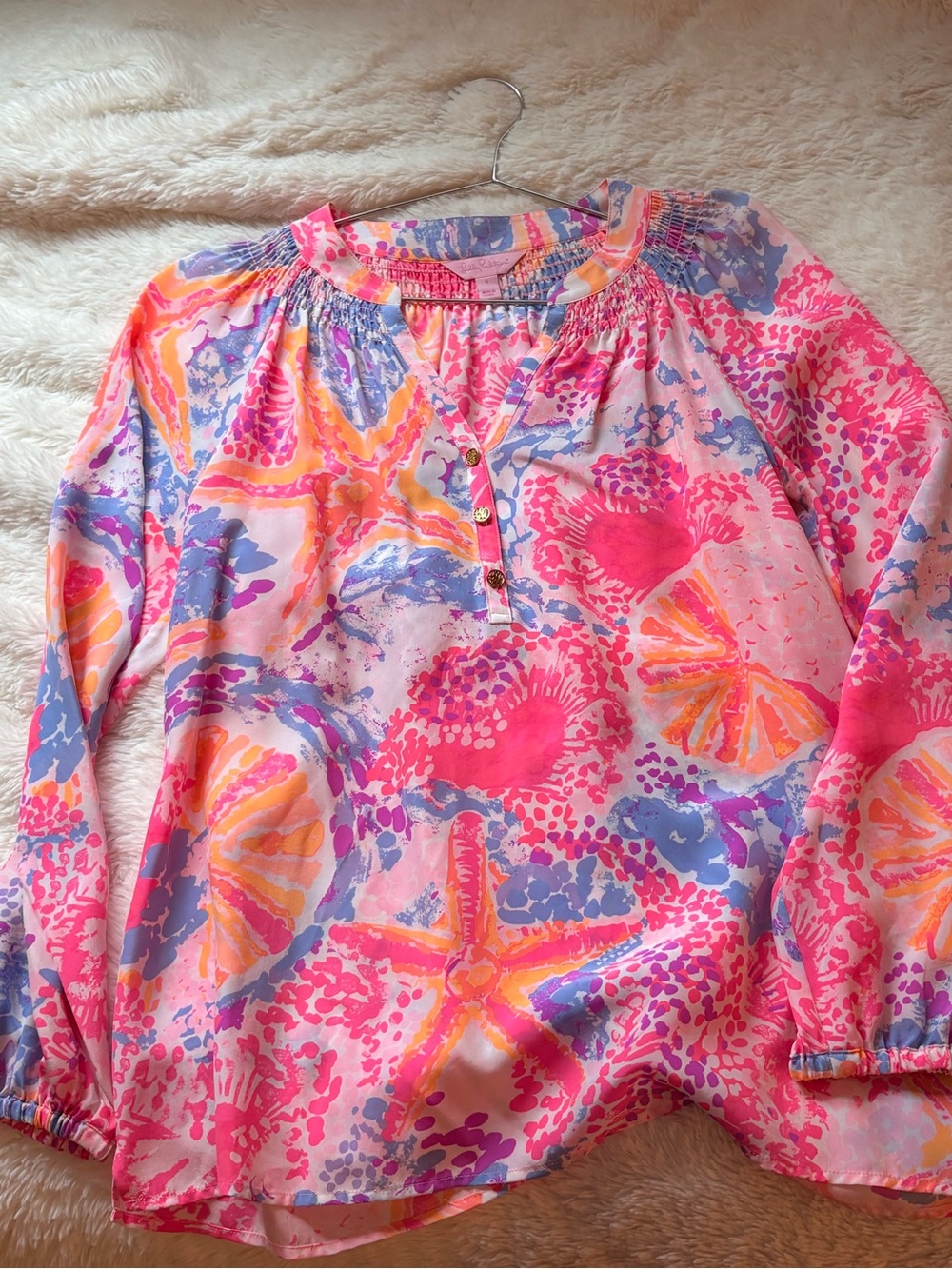 Lilly Pulitzer Pink Multicolor Seashell Print Long Sleeve Top